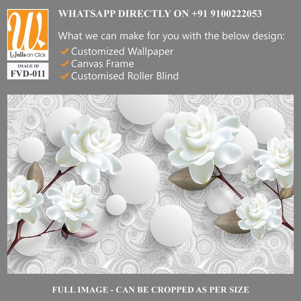 3D wallpaper featuring white roses and gardenias [WP-FVD-011]