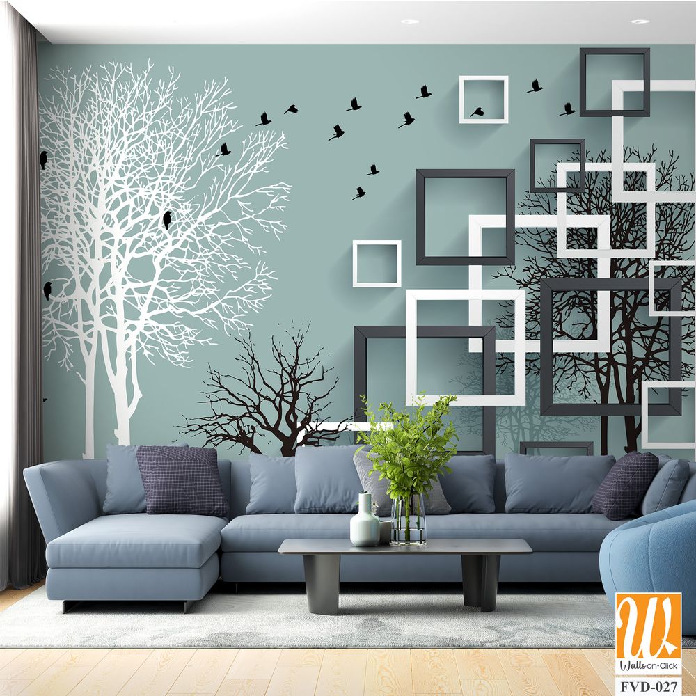 3D modern abstract wall mural with square frames [WP-FVD-027]