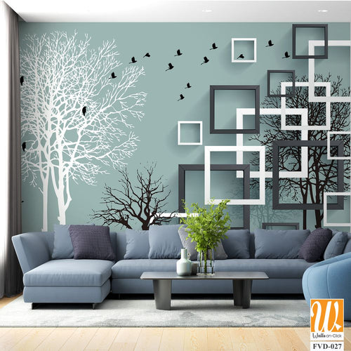 3D modern abstract wall mural with square frames [WP-FVD-027]