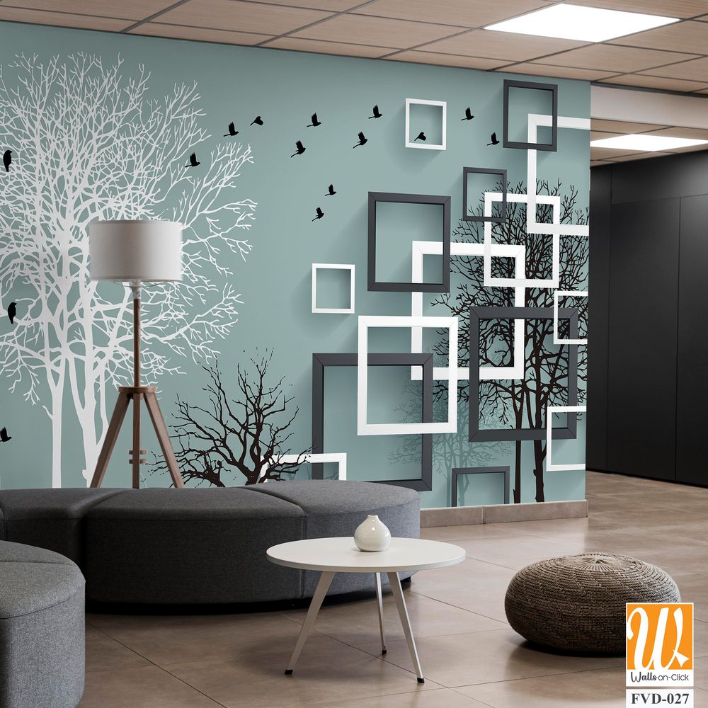 3D modern abstract wall mural with square frames [WP-FVD-027]