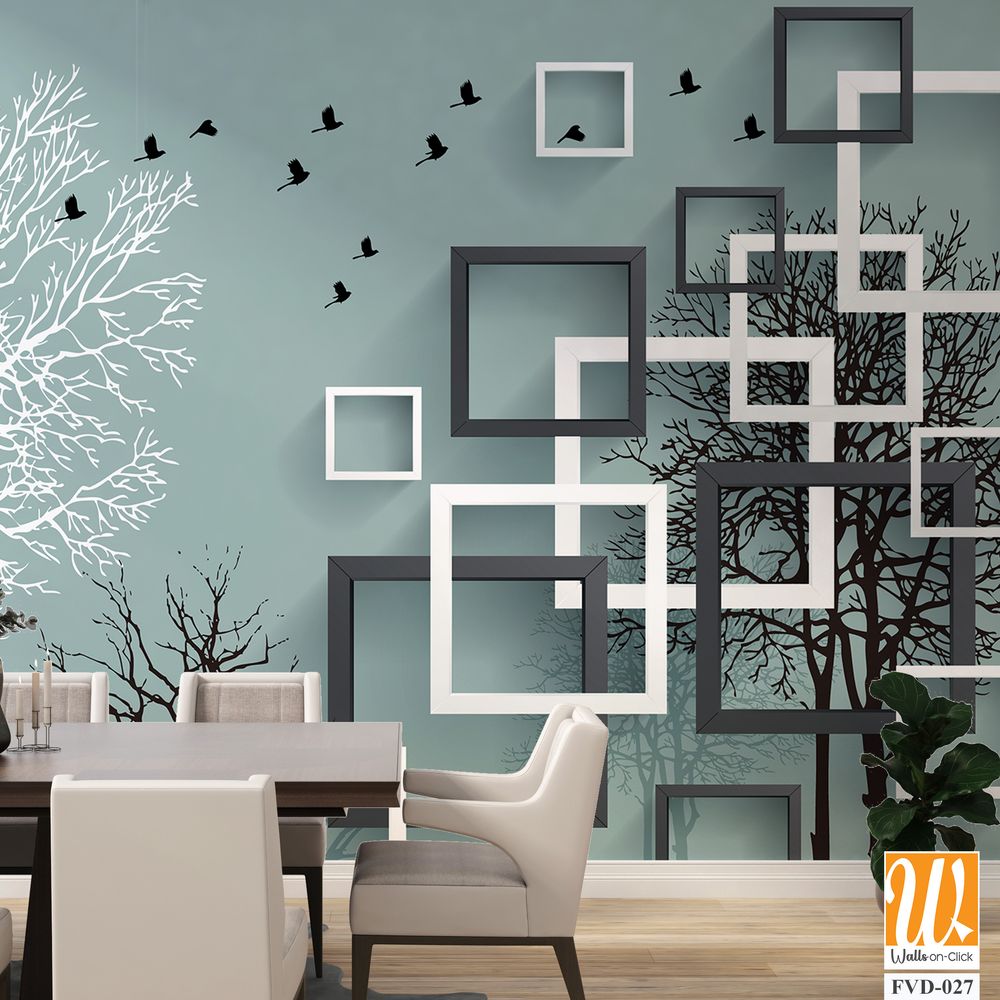 3D modern abstract wall mural with square frames [WP-FVD-027]