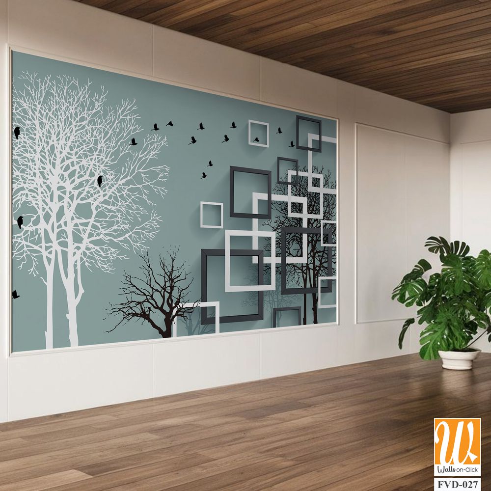 3D modern abstract wall mural with square frames [WP-FVD-027]