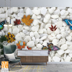 White pebbles with colorful enamel butterfly [WP-FVD-033]