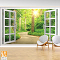 White open window with green forest and path Wallpaper [WP-FVD-037]