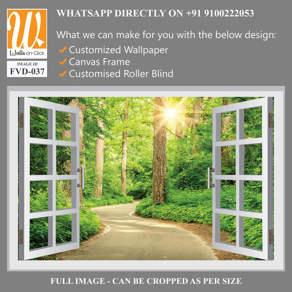 White open window with green forest and path Wallpaper [WP-FVD-037]