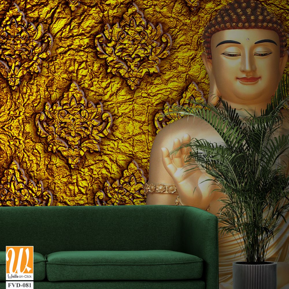 Buddha statue surrounded by gold patterns Wallpaper [WP-FVD-081]