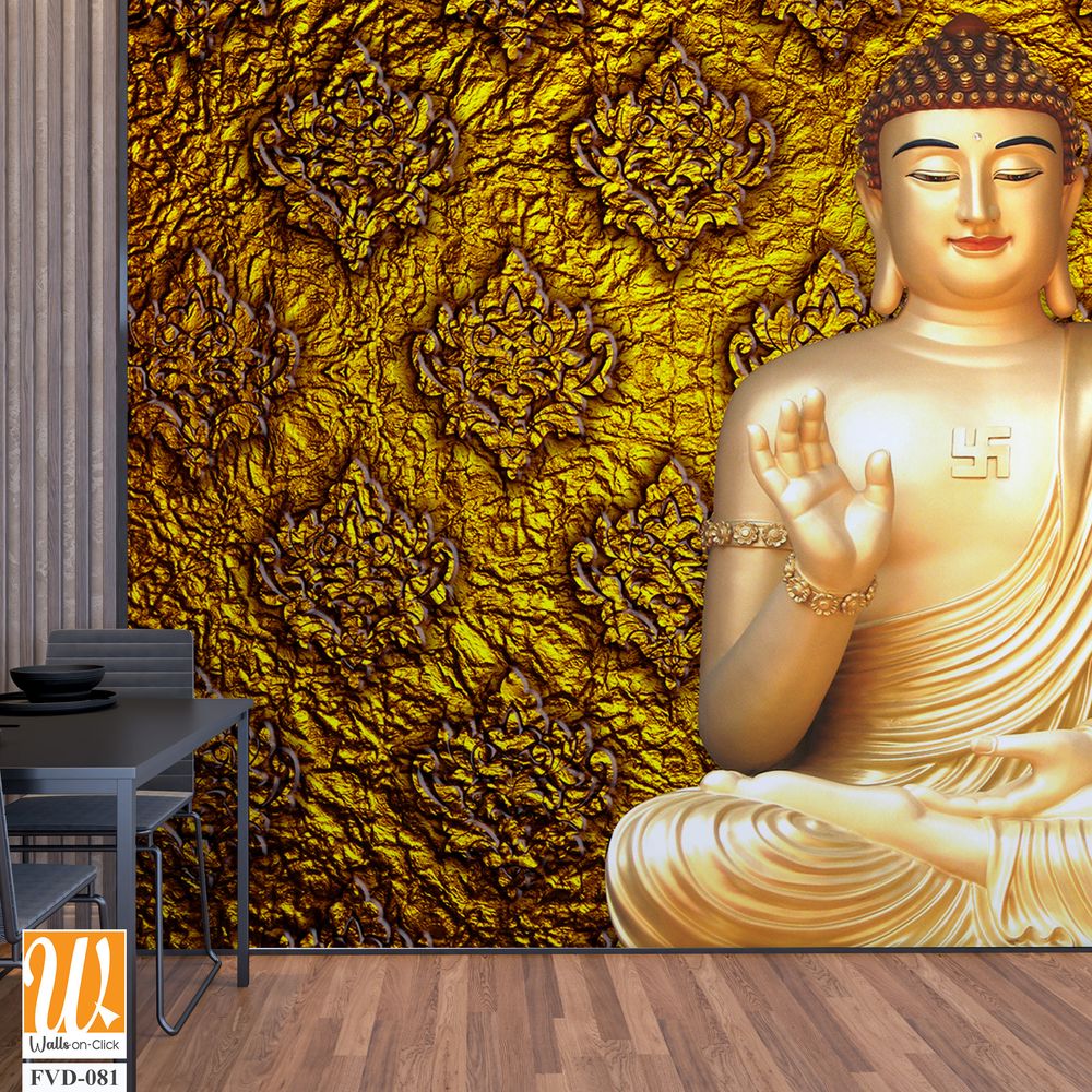 Buddha statue surrounded by gold patterns Wallpaper [WP-FVD-081]