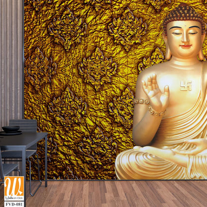 Buddha statue surrounded by gold patterns Wallpaper [WP-FVD-081]
