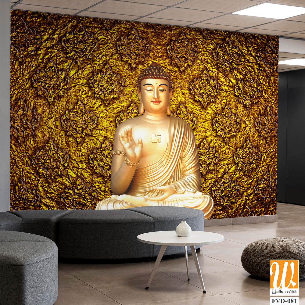 Buddha statue surrounded by gold patterns Wallpaper [WP-FVD-081]