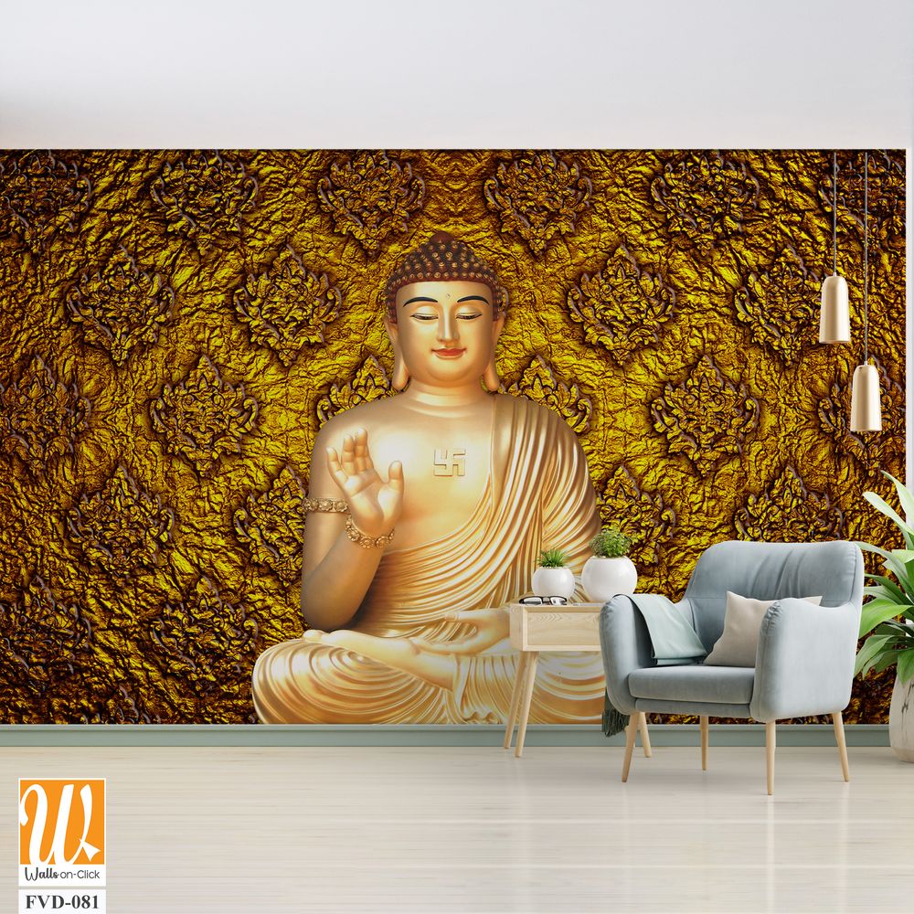 Buddha statue surrounded by gold patterns Wallpaper [WP-FVD-081]