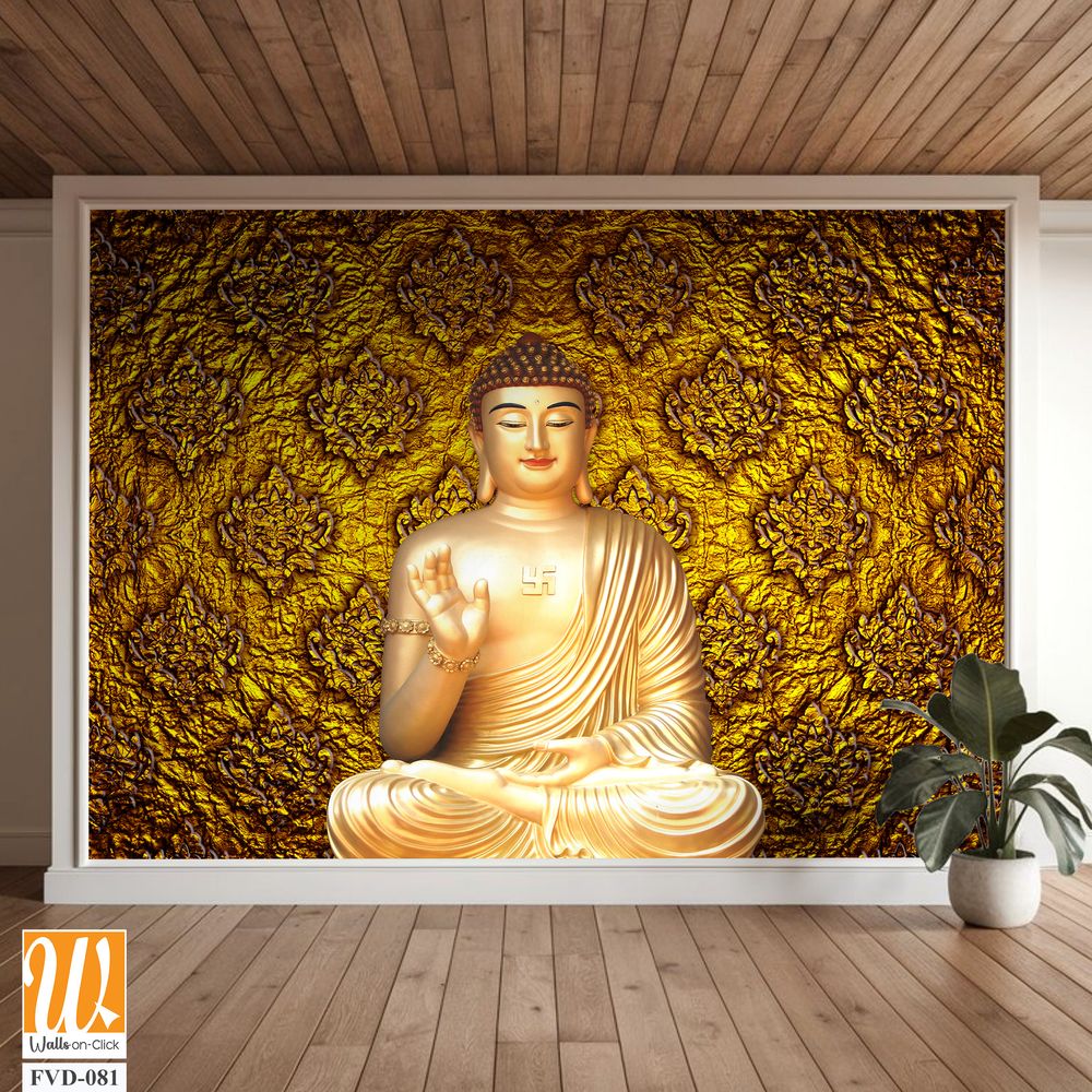 Buddha statue surrounded by gold patterns Wallpaper [WP-FVD-081]