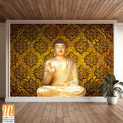 Buddha statue surrounded by gold patterns Wallpaper [WP-FVD-081]