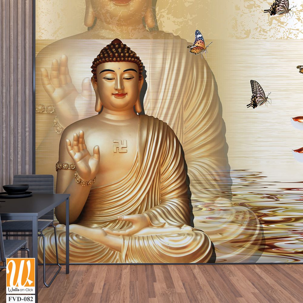 3D wallpaper featuring golden Buddha statue [WP-FVD-082]