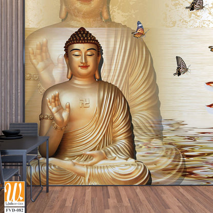 3D wallpaper featuring golden Buddha statue [WP-FVD-082]