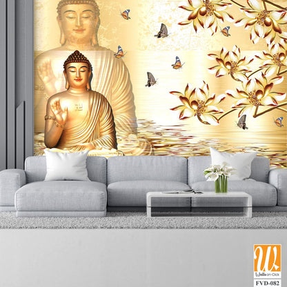 3D wallpaper featuring golden Buddha statue [WP-FVD-082]