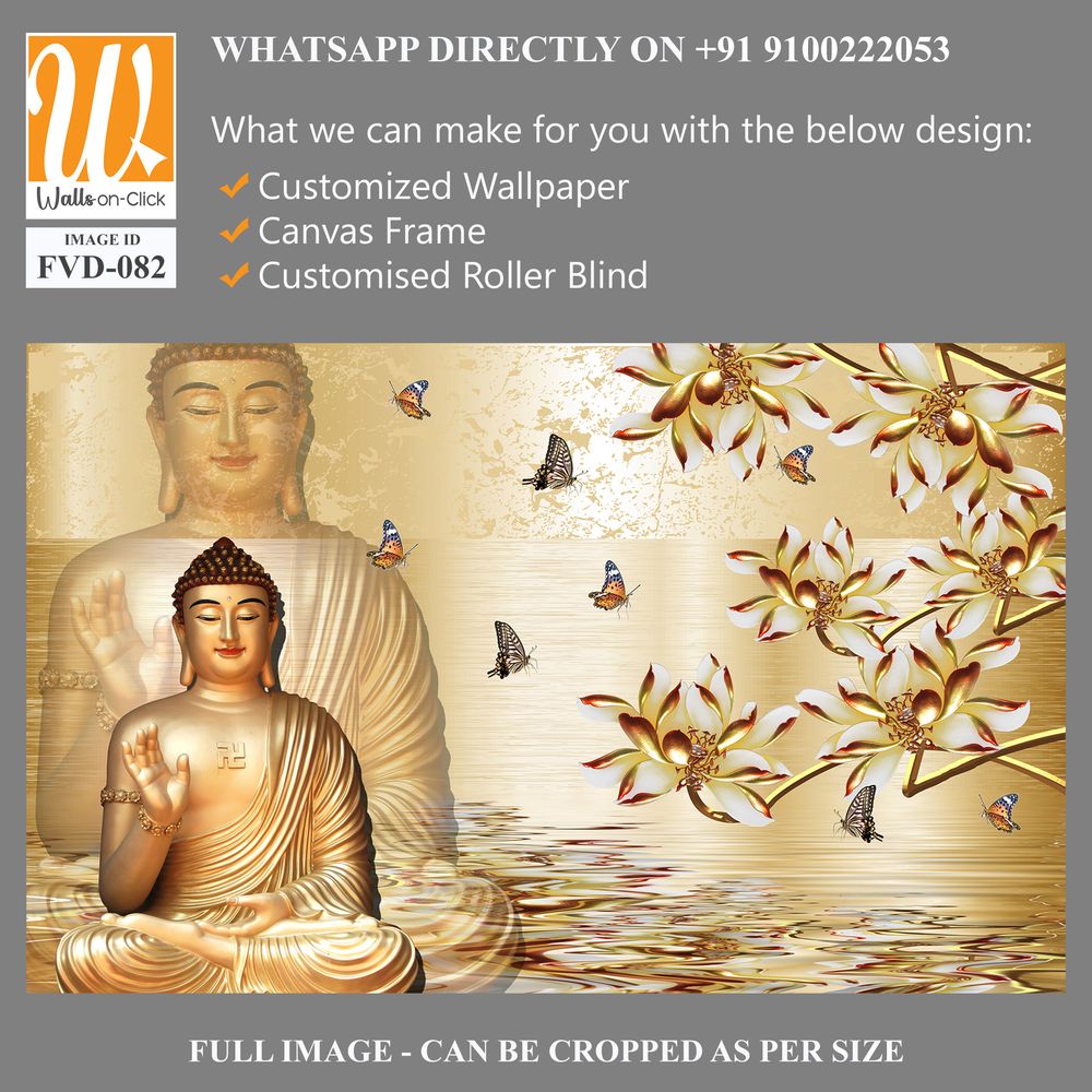 3D wallpaper featuring golden Buddha statue [WP-FVD-082]
