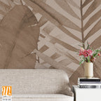 Watercolor, sepia-toned palm leaves, large-scale mural [WP-FVD-101]