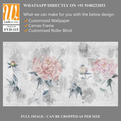 Watercolor peonies flowers painted on a concrete grunge wall. Photo wallpaper, wallpaper, mural, card, postcard design in the modern, loft style. [WP-FVD-115]