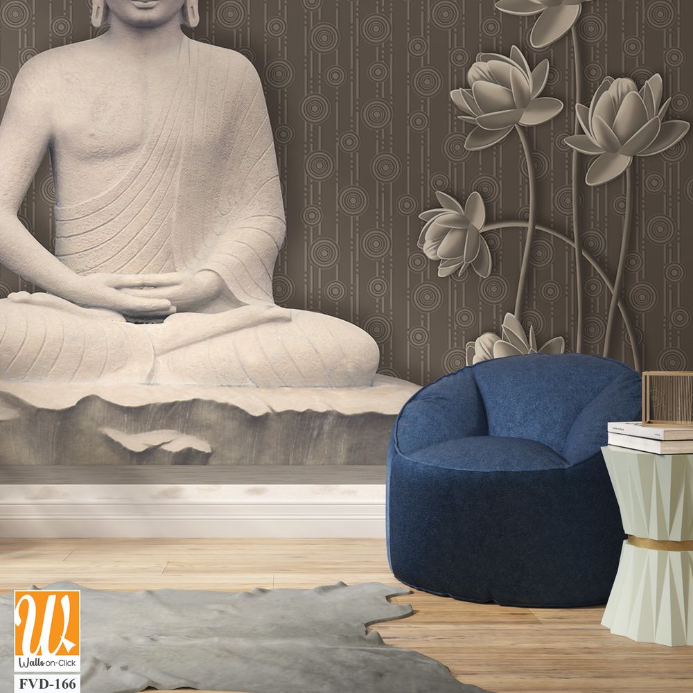 3D wallpaper featuring a grey and white stone Buddha [WP-FVD-166]