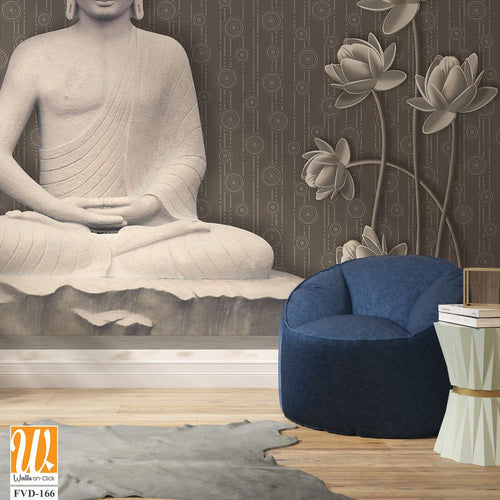 3D wallpaper featuring a grey and white stone Buddha [WP-FVD-166]