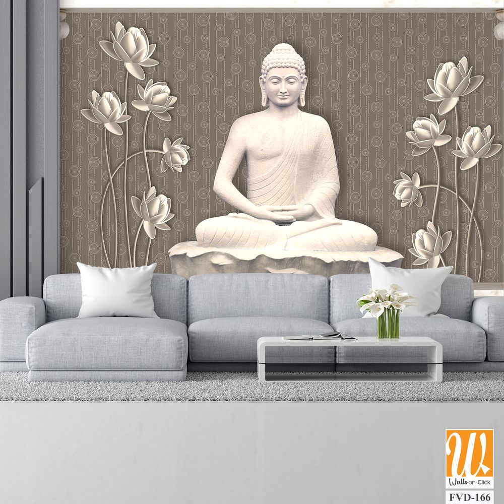 3D wallpaper featuring a grey and white stone Buddha [WP-FVD-166]