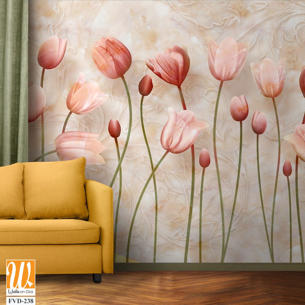 3D floral tulips wall mural [WP-FVD-238]