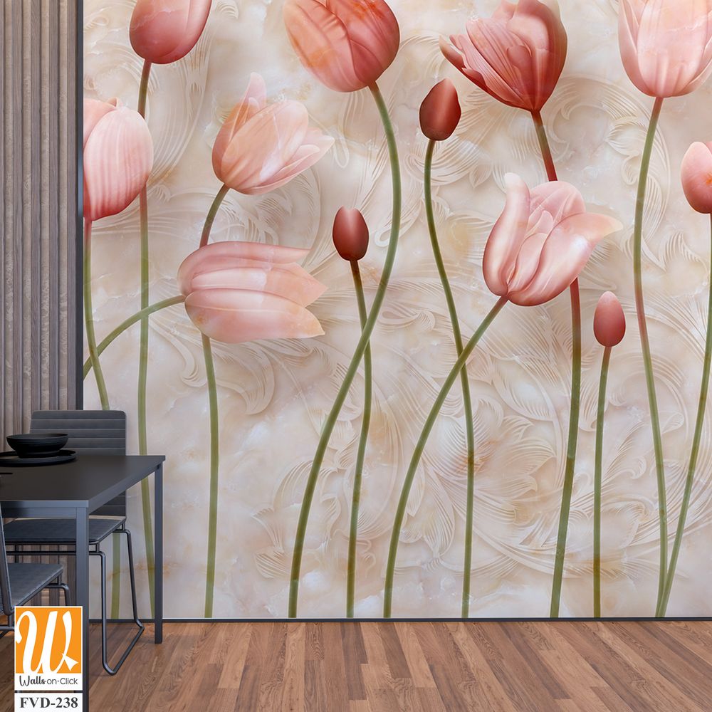 3D floral tulips wall mural [WP-FVD-238]