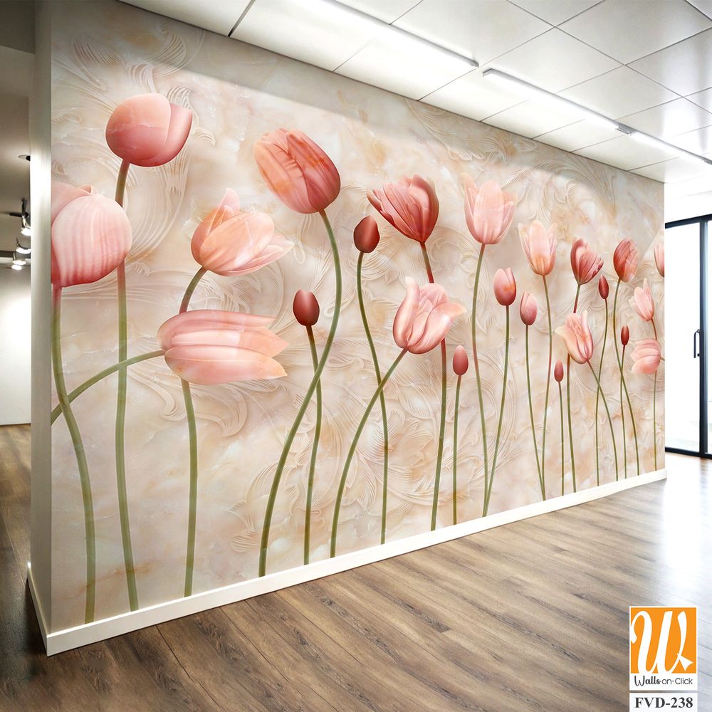 3D floral tulips wall mural [WP-FVD-238]