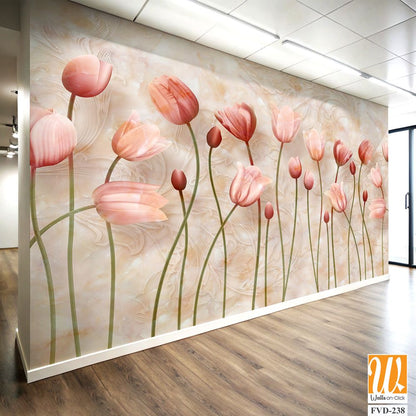 3D floral tulips wall mural [WP-FVD-238]