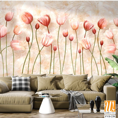 3D floral tulips wall mural [WP-FVD-238]