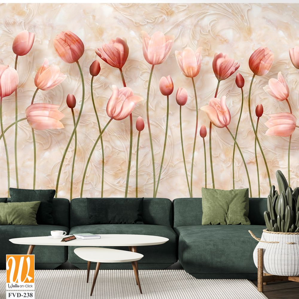 3D floral tulips wall mural [WP-FVD-238]