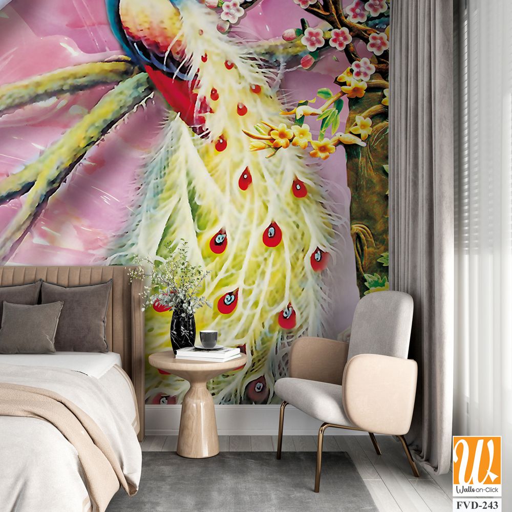 The white and colorful peacock Wallpaper [WP-FVD-243]