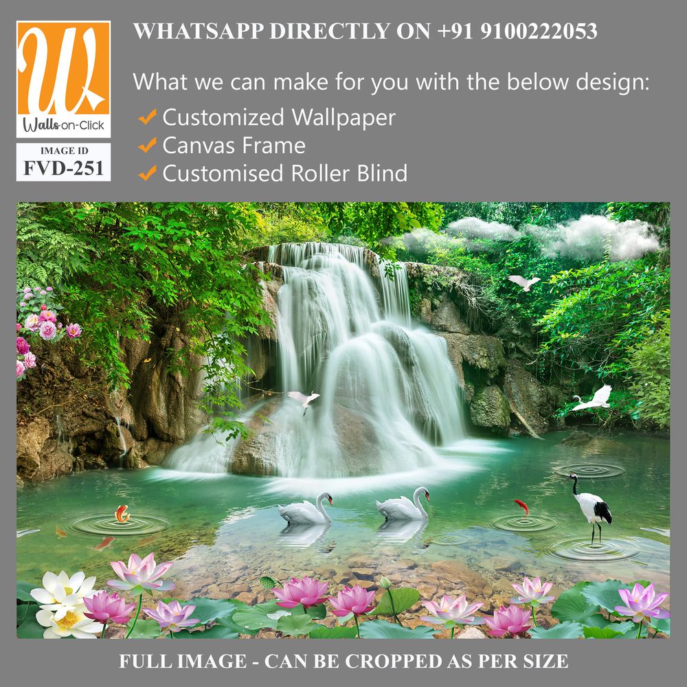 3D wallpaper featuring waterfalls and lotuses in a pond [WP-FVD-251]