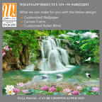 3D wallpaper featuring waterfalls and lotuses in a pond [WP-FVD-251]