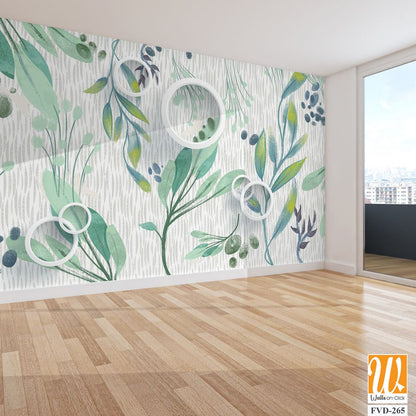 Watercolor, greenery foliage pattern with white circles [WP-FVD-265]