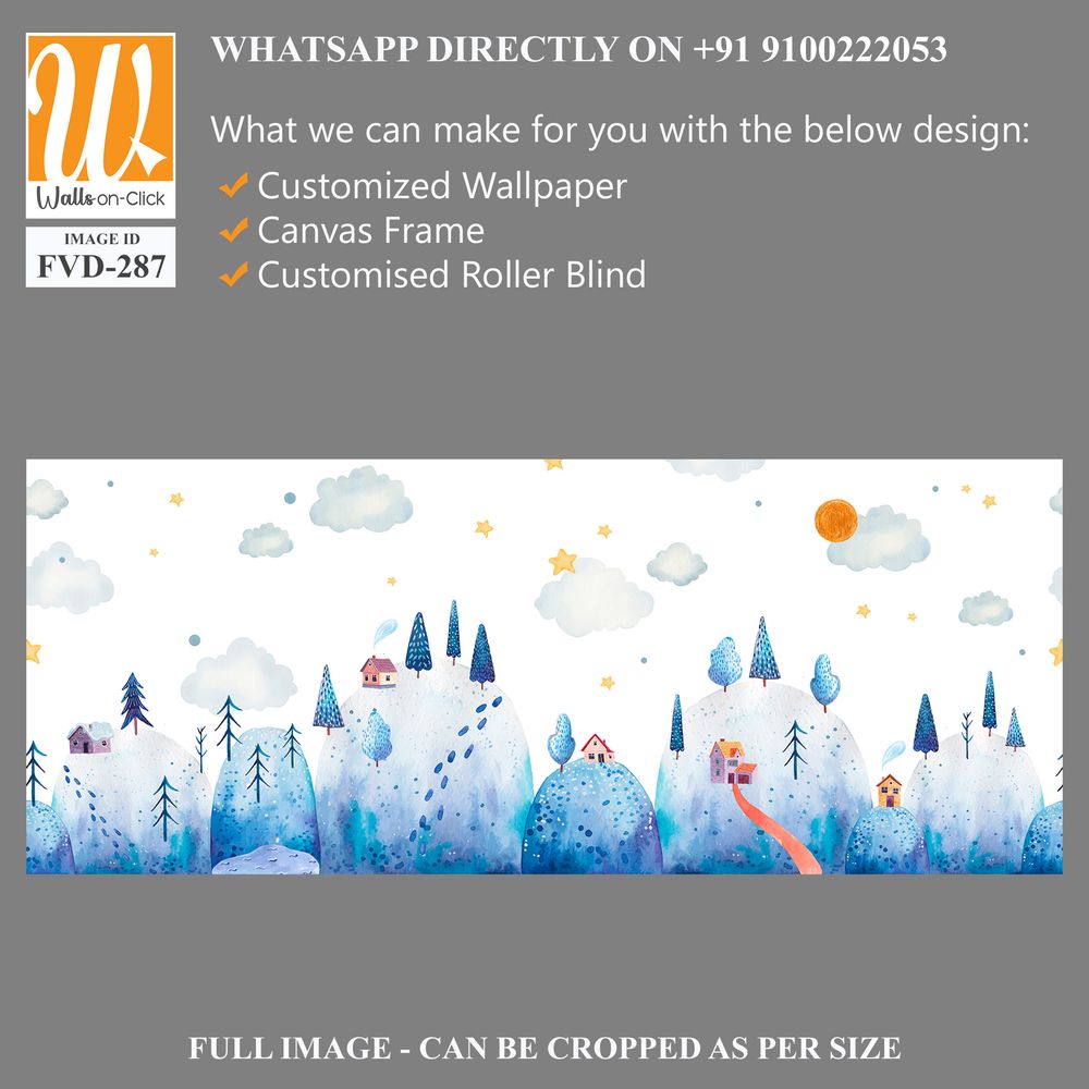 Cute, hand-drawn, blue watercolor winter landscape [WP-FVD-287]