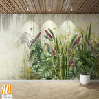 Light yellow background with shabby texture, tropical leaves in the foreground [WP-FVD-301]