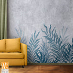 Blue and grey watercolor foliage pattern on concrete [WP-FVD-303]