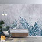 Blue and grey watercolor foliage pattern on concrete [WP-FVD-303]