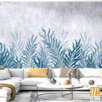 Blue and grey watercolor foliage pattern on concrete [WP-FVD-303]