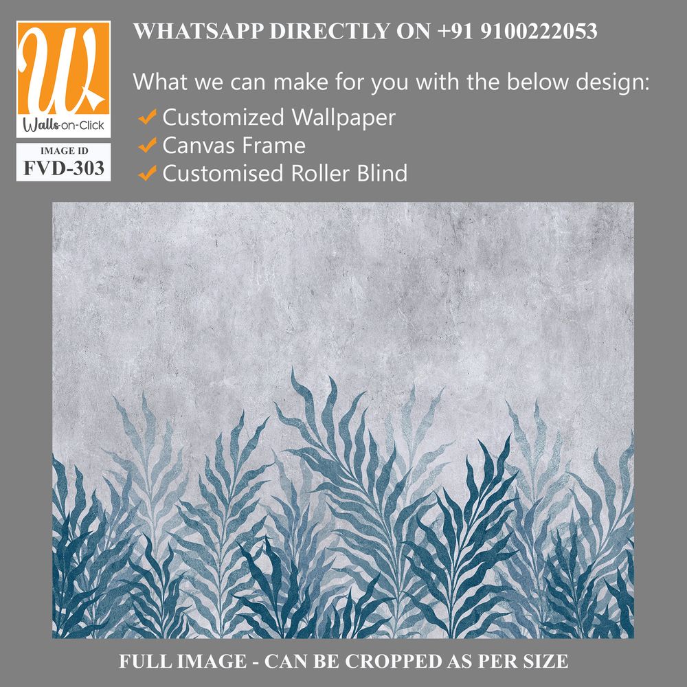 Blue and grey watercolor foliage pattern on concrete [WP-FVD-303]
