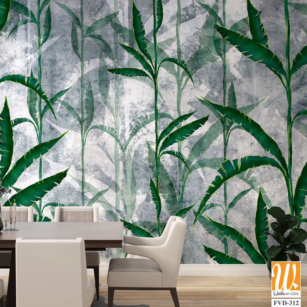 A pattern of green leaves on a grey background [WP-FVD-312]