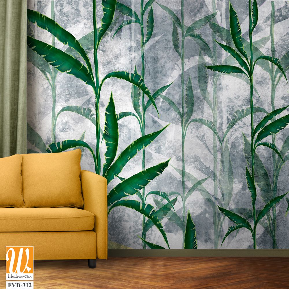 A pattern of green leaves on a grey background [WP-FVD-312]