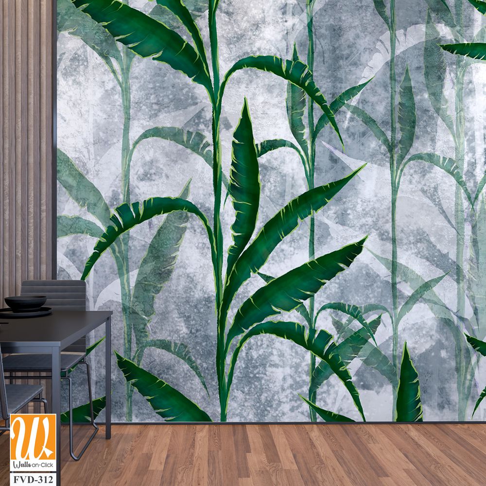 A pattern of green leaves on a grey background [WP-FVD-312]