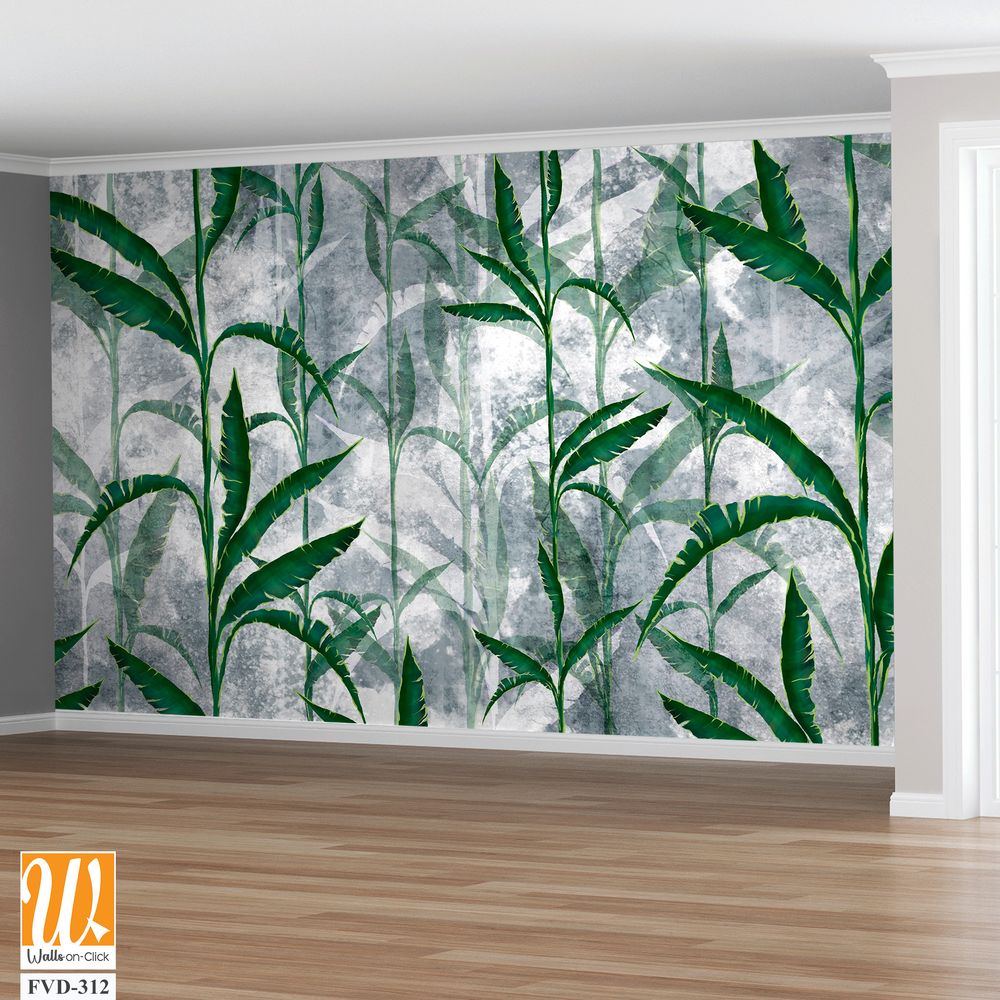 A pattern of green leaves on a grey background [WP-FVD-312]