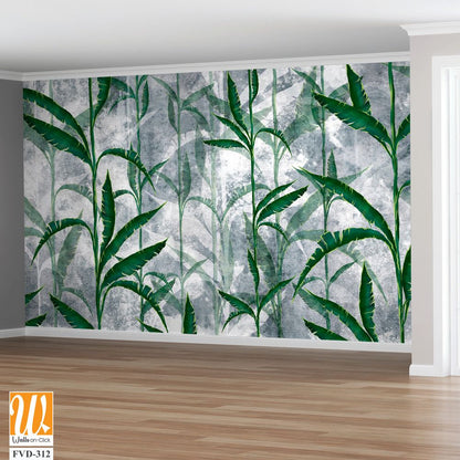 A pattern of green leaves on a grey background [WP-FVD-312]