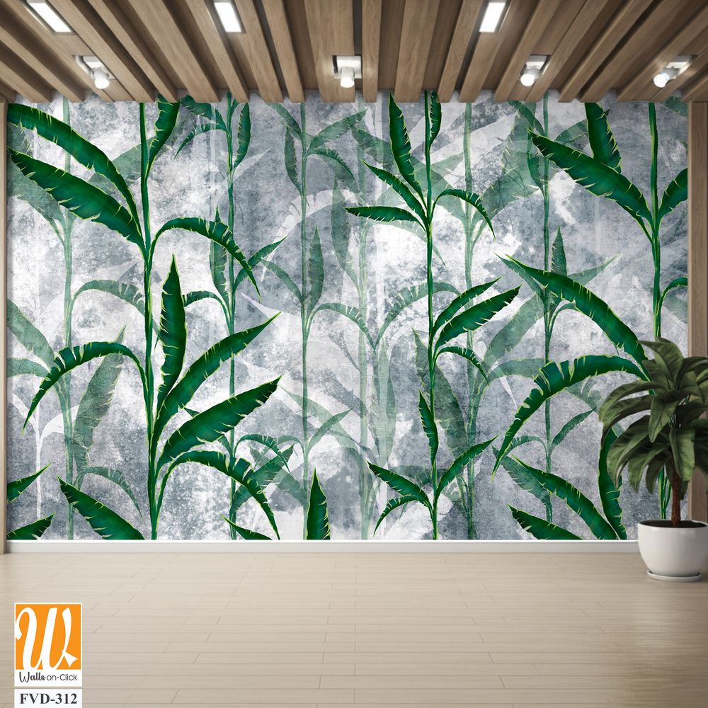A pattern of green leaves on a grey background [WP-FVD-312]
