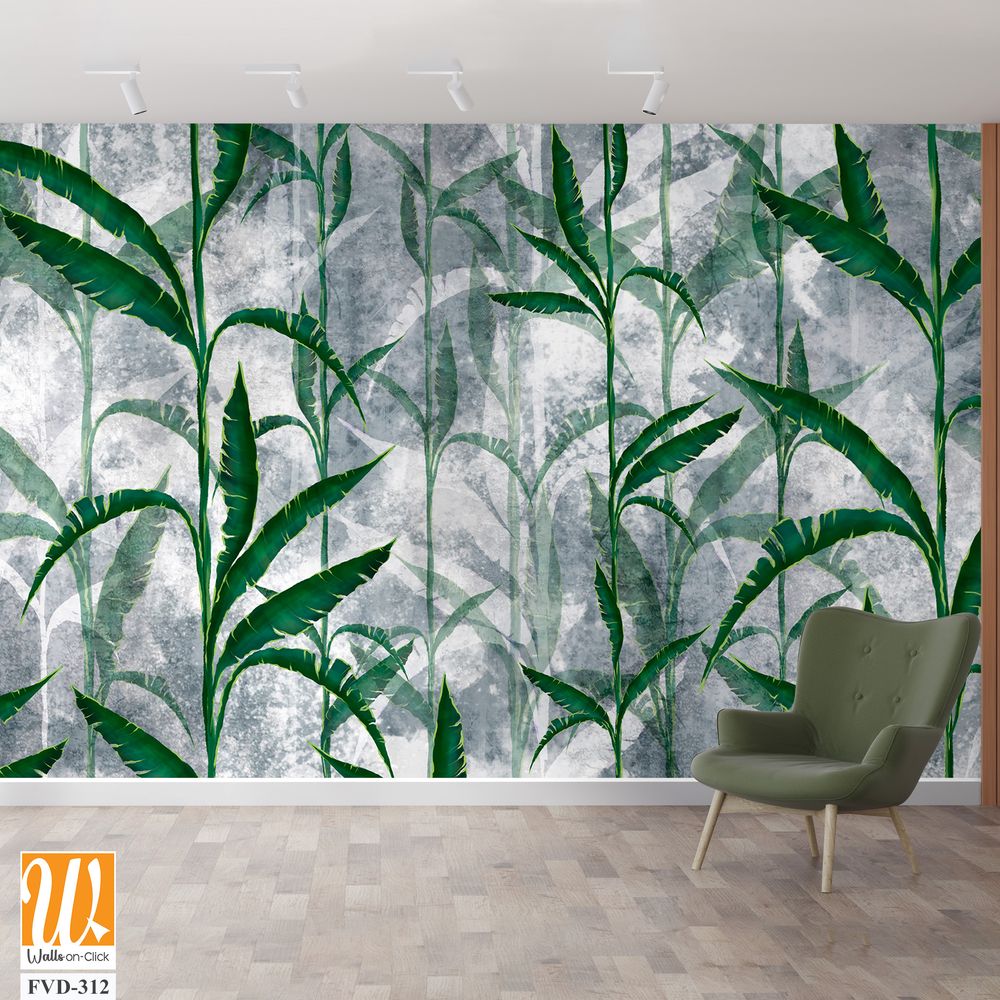 A pattern of green leaves on a grey background [WP-FVD-312]