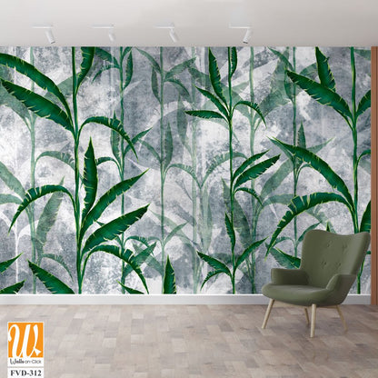 A pattern of green leaves on a grey background [WP-FVD-312]