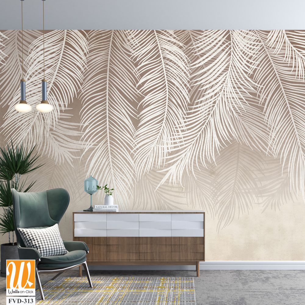 White handing palm leaves on a beige background [WP-FVD-313]